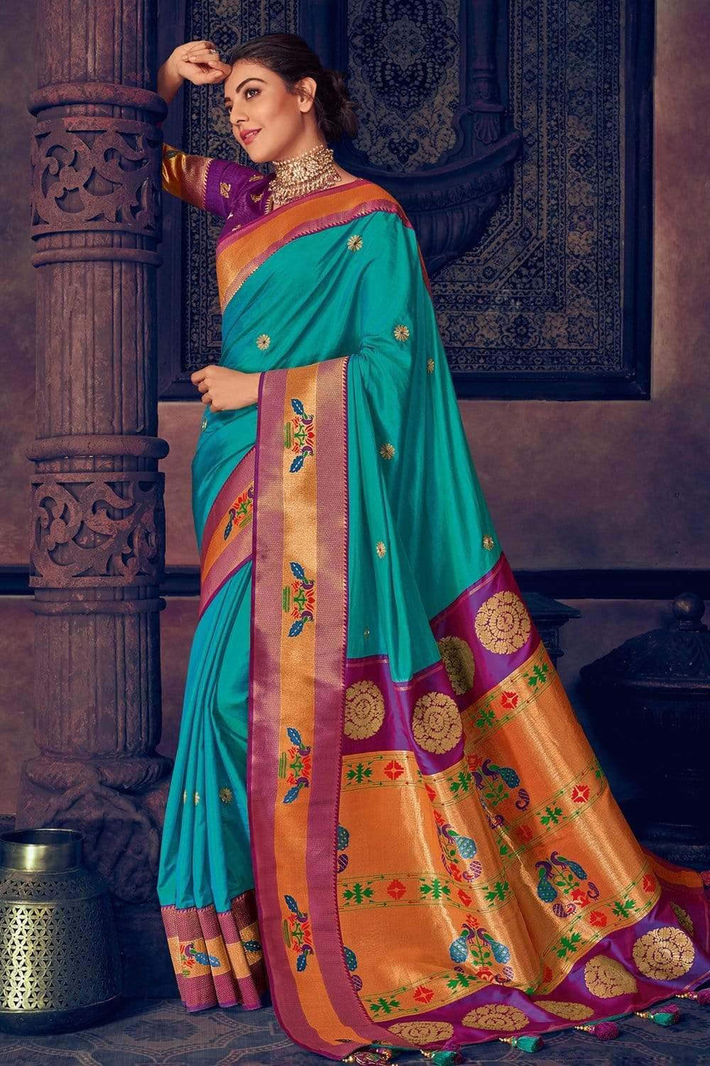 Buy SGF11 Woven Paithani Pure Silk, Art Silk Purple Sarees Online @ Best  Price In India | Flipkart.com