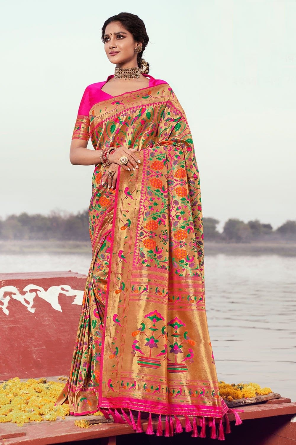 Buy Magenta Pink Paithani Saree Printed Paithani Silk Blend Magenta Sarees  Online @ Best Price In India | Flipkart.com