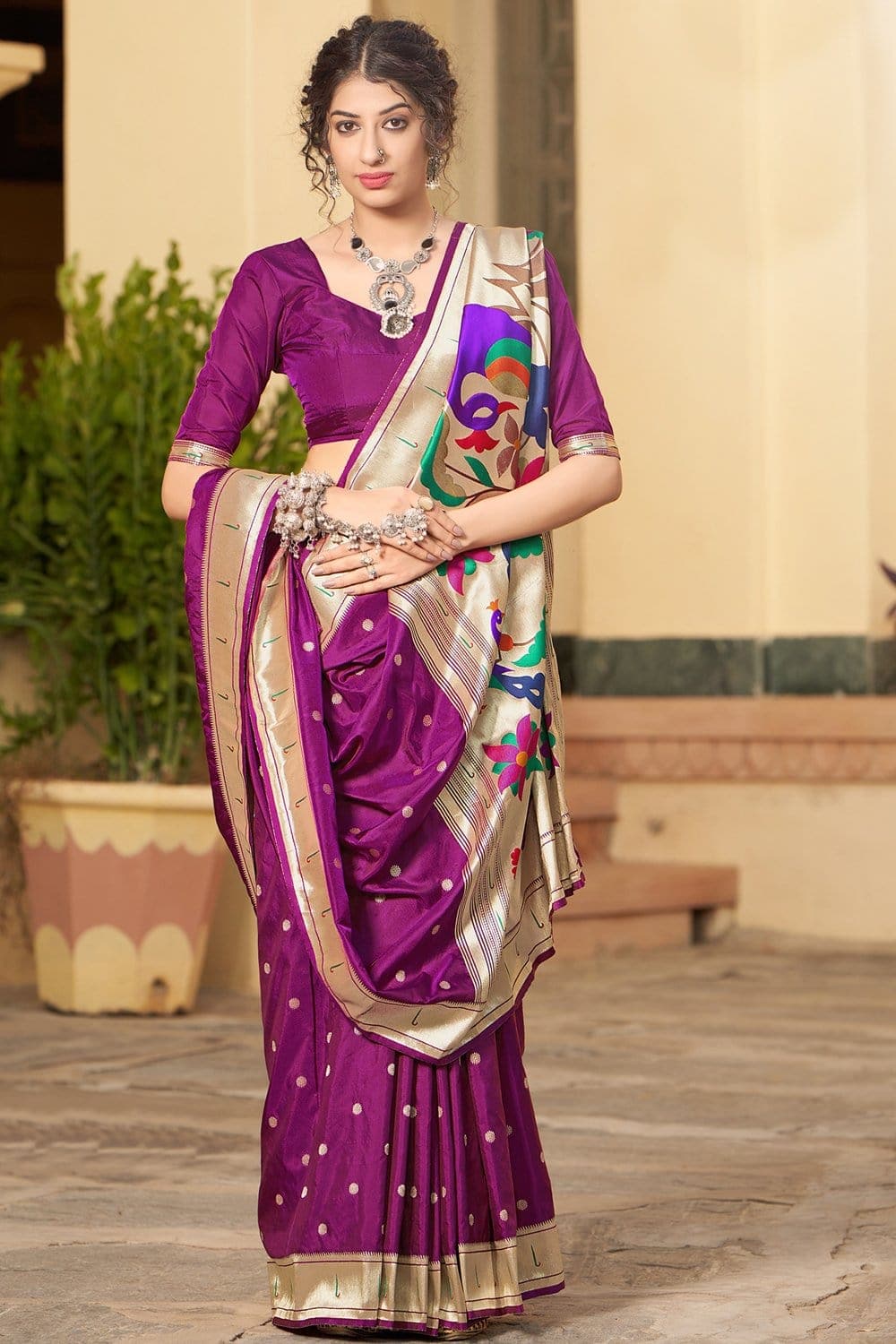 Purple Pure Silk Paithani Saree | Taneira Online Store