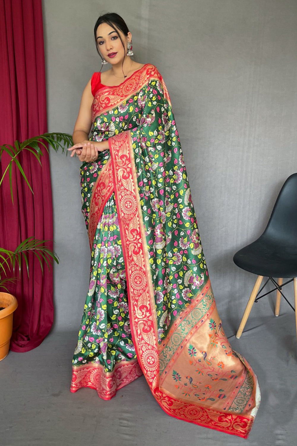 green paithani saree