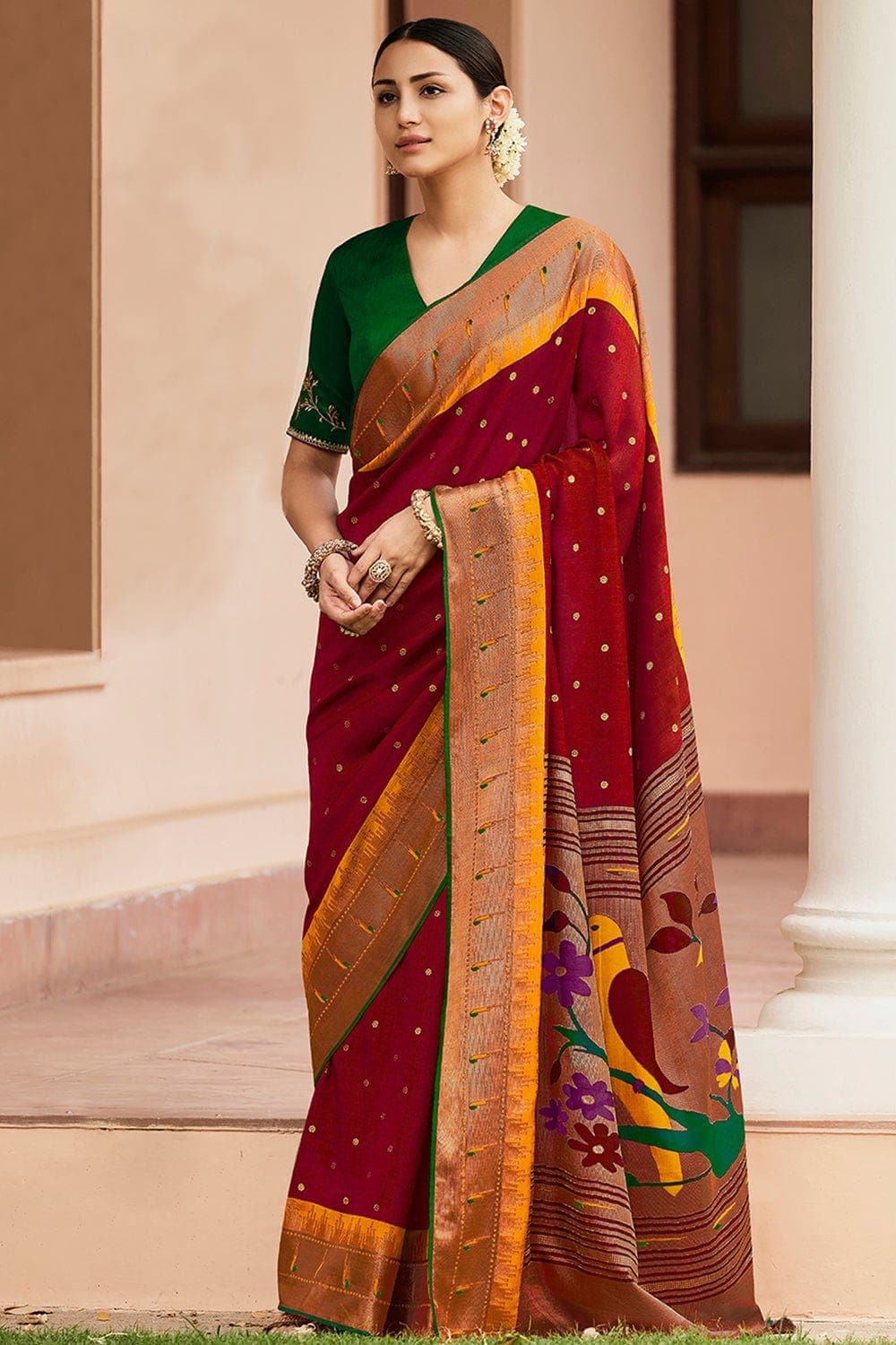 Buy Maroon Sarees for Women by Grancy Online | Ajio.com