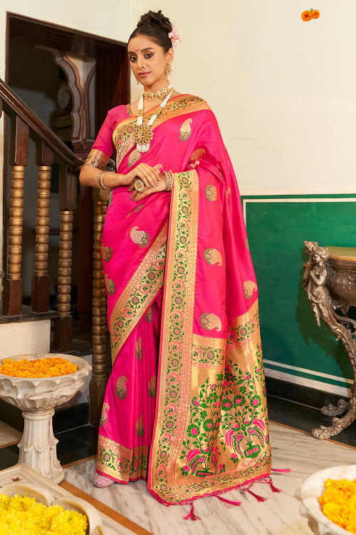 Dark Pink Festive Wear Woven Banarasi Silk Saree - Clothsvil