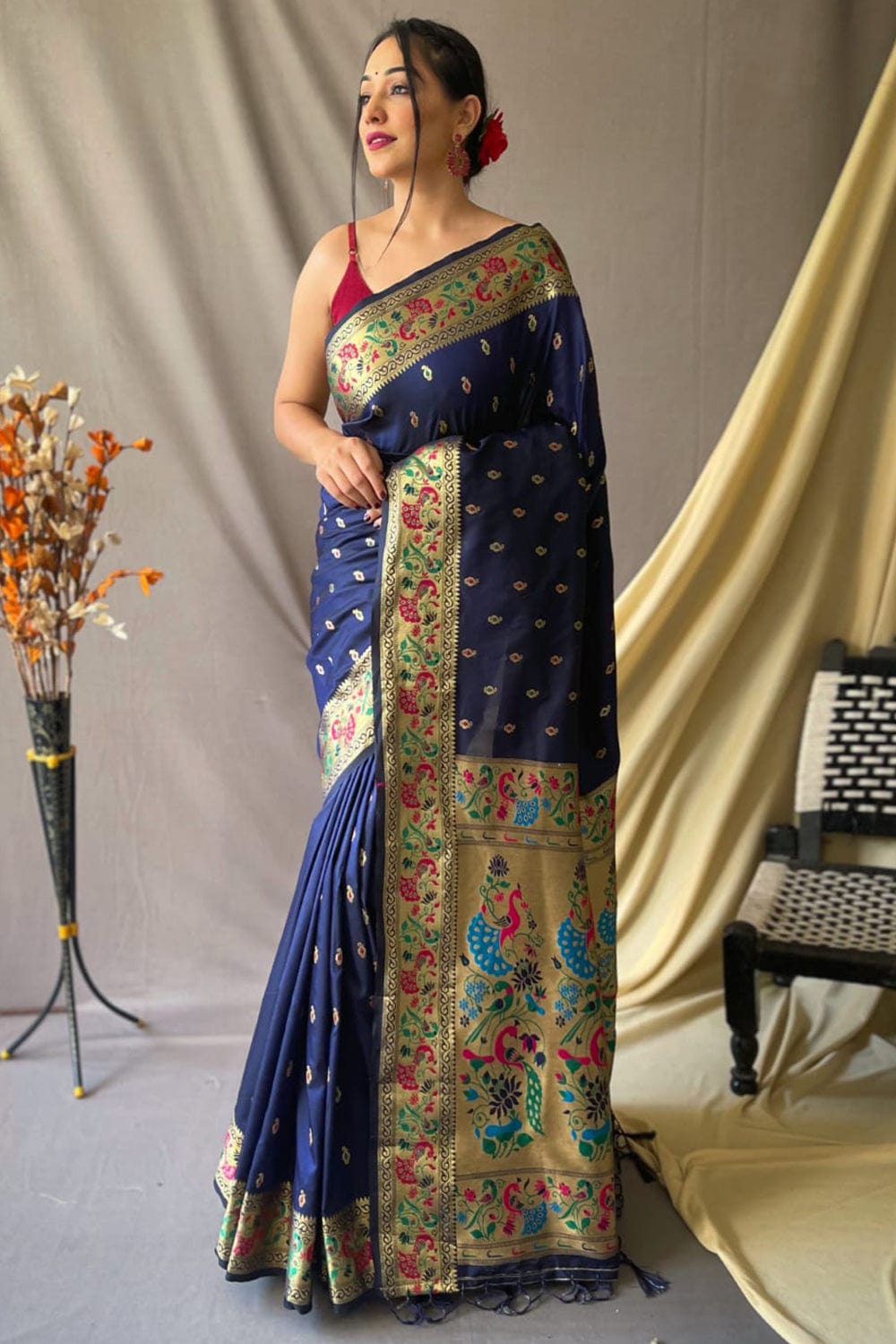 Elegant NavyBlue Peshwai Paithani Silk Saree for Parties & Weddings | Saree  designs, Blue silk saree, Silk sarees