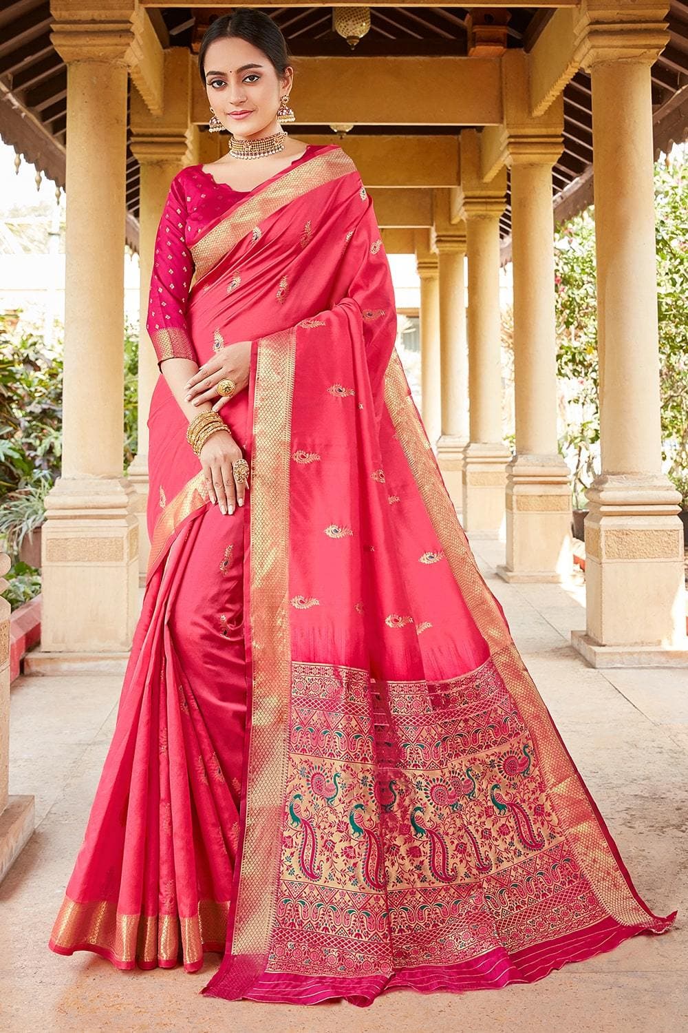 Pink Zari Weaving Silk Paithani Saree – Leemboodi