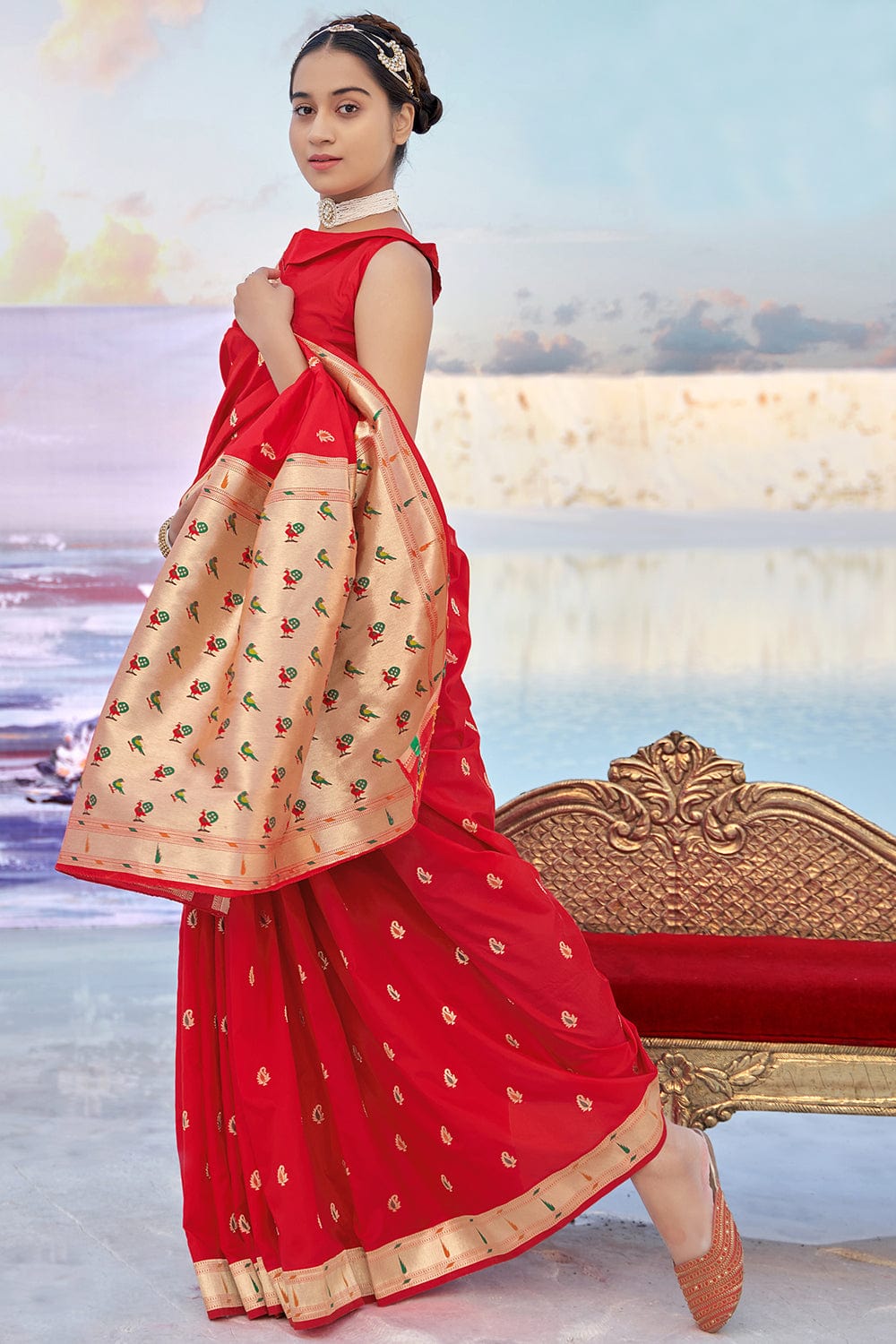 red paithani silk saree