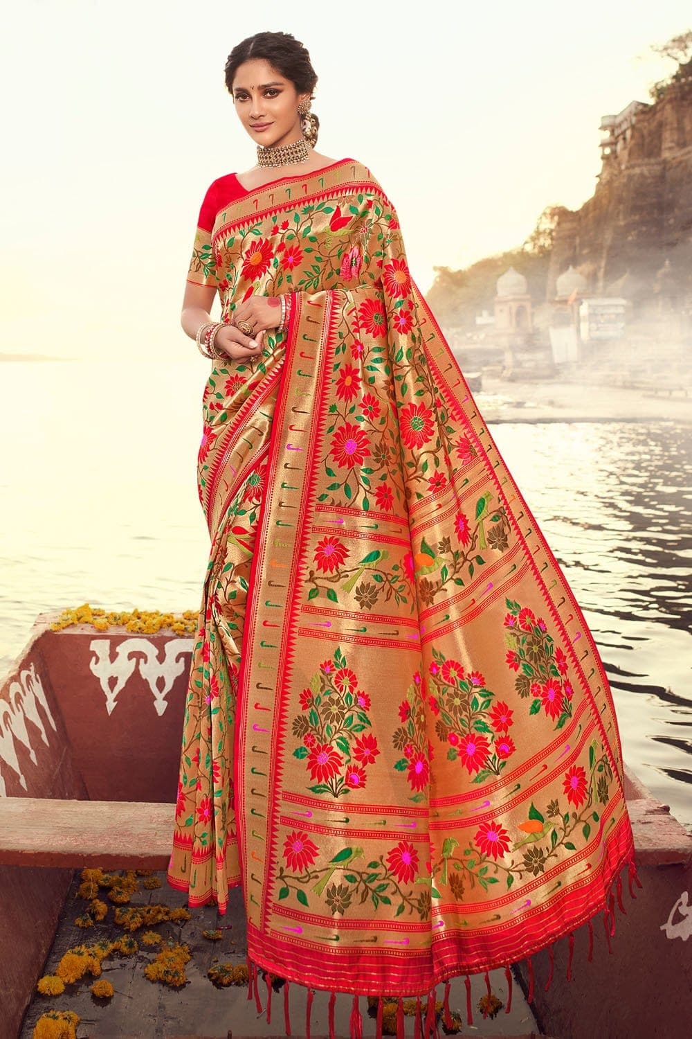 Indian Red Banarasi Soft Silk Paithani Saree – Deeva - The Online Saree  Store