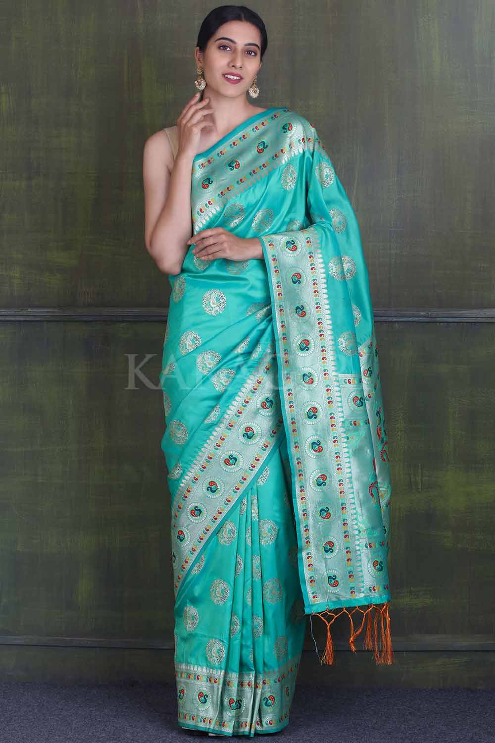 Paithani Saree Turquoise Green Paithani Saree saree online