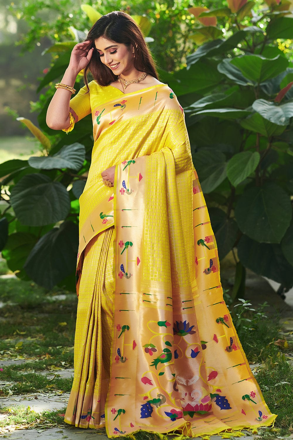 yellow paithani saree