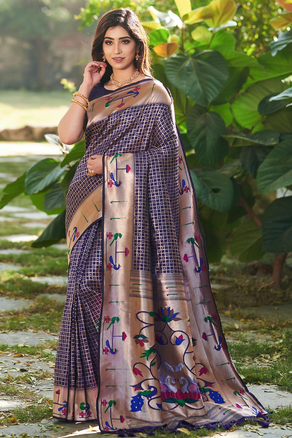 royal blue paithani saree