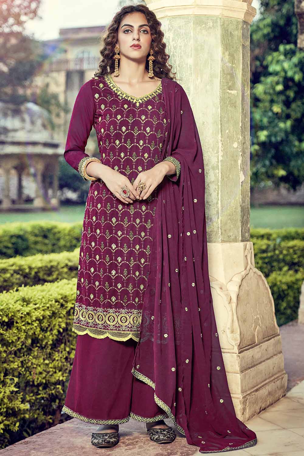 Buy Burgundy Maroon Palazzo Suit online Karagiri Karagiri Global