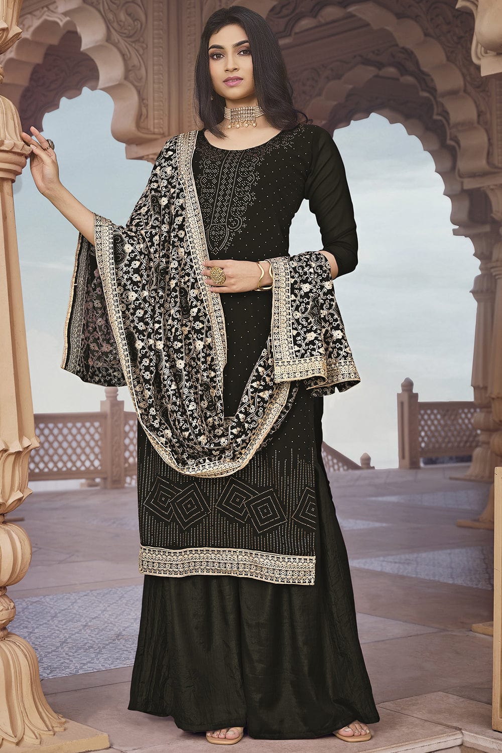 Black palazzo sale suit online