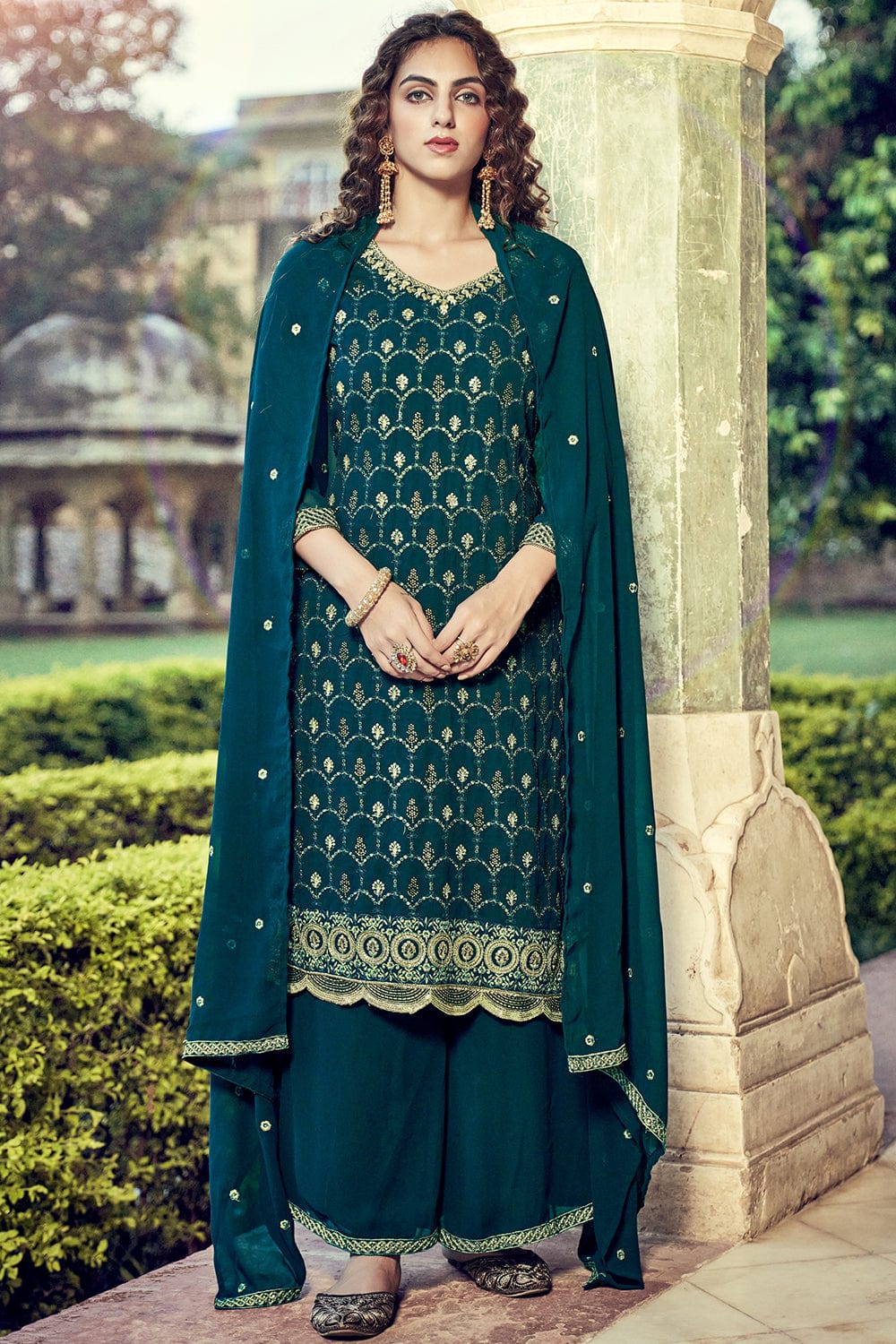 green palazzo suit