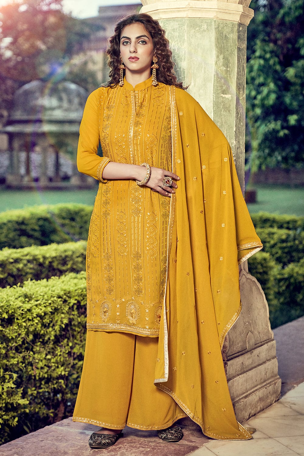 yellow palazzo suit