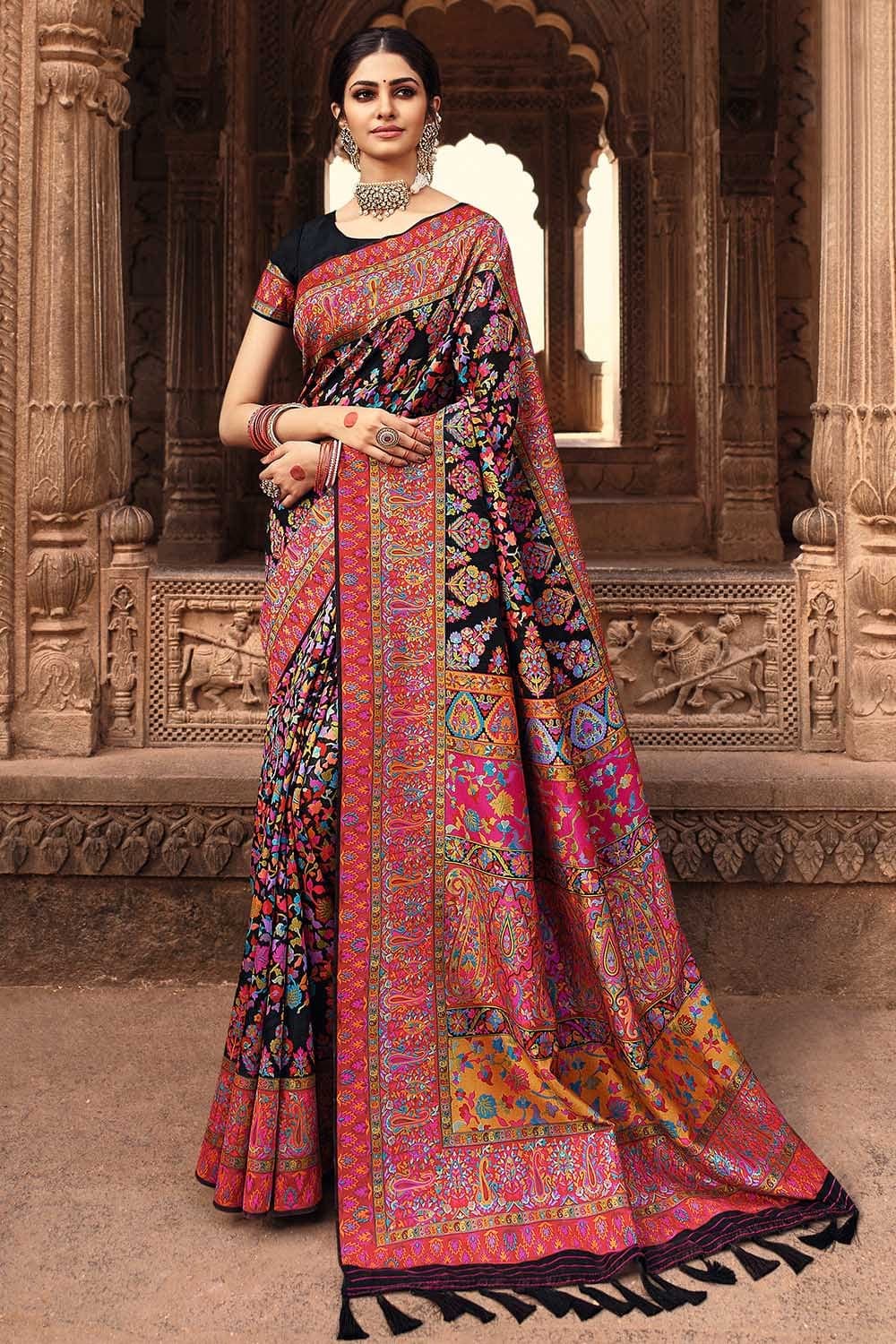 Banarasi Silk Saree with Woven, Heavy Embroidery work SR054113574