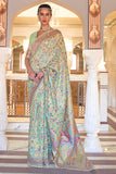 green pashmina saree