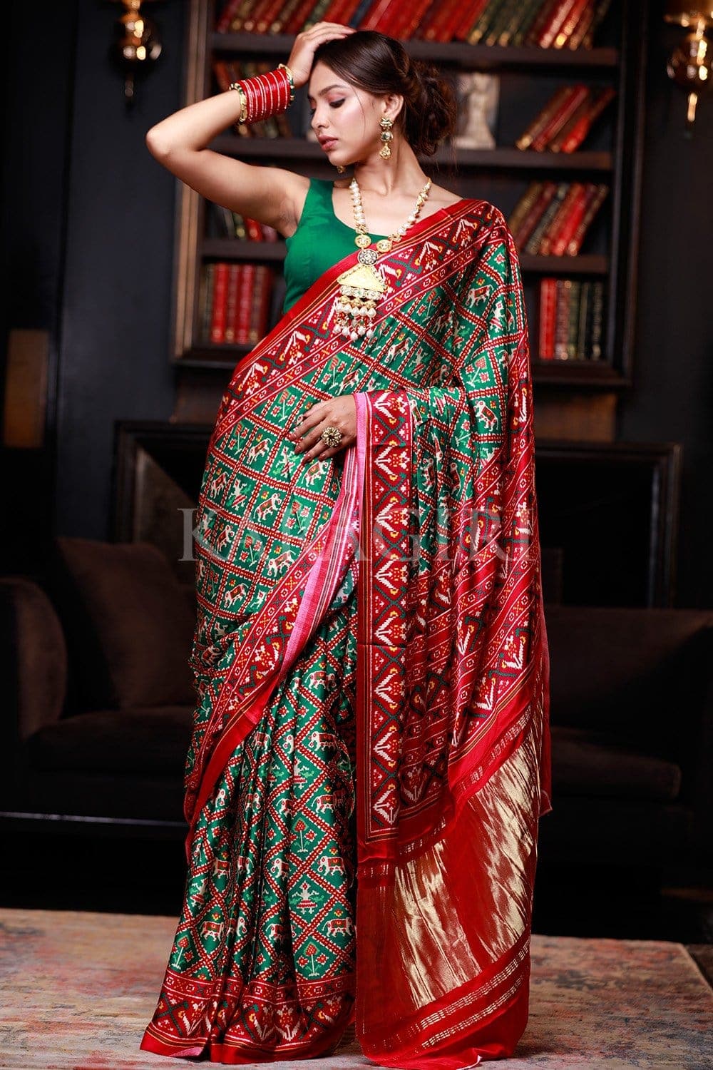 Rani Pink Woven Patola Printed Saree With Blouse