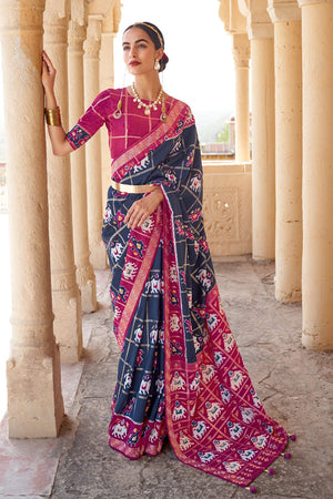 Buy vrunda Printed Bandhani Cotton Blend Grey Sarees Online @ Best Price In  India | Flipkart.com