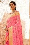 Baby pink woven Patola saree with brocade blouse - Buy online on Karagiri - Free shipping to USA