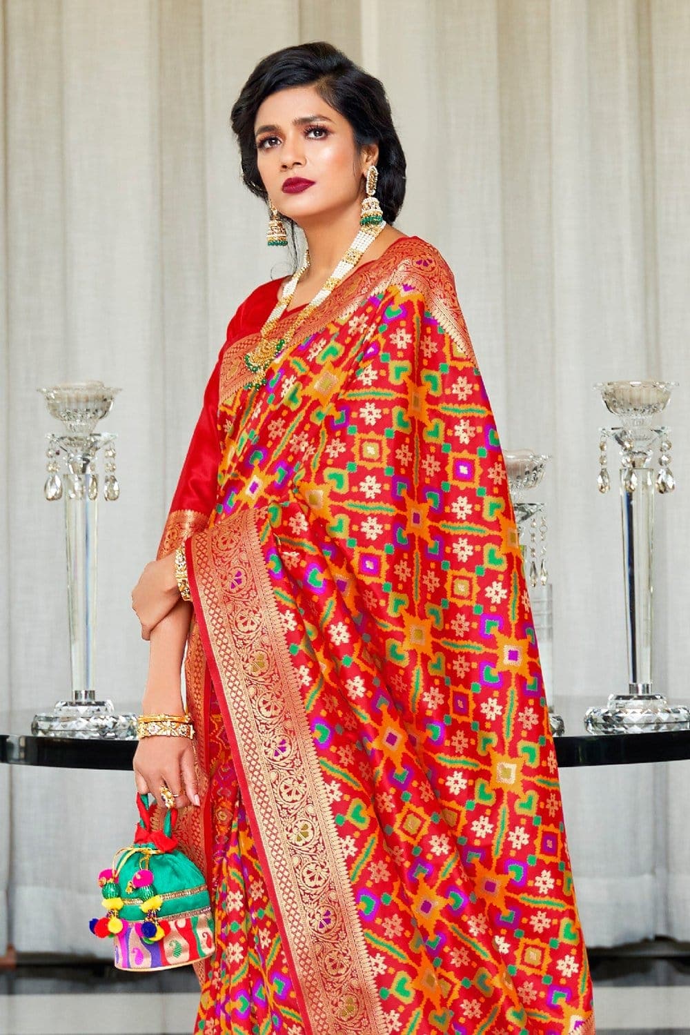 Buy Red Patan Patola Silk Saree For Women Online - Frontierraas