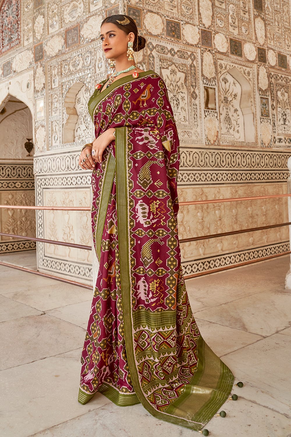 maroon patola saree