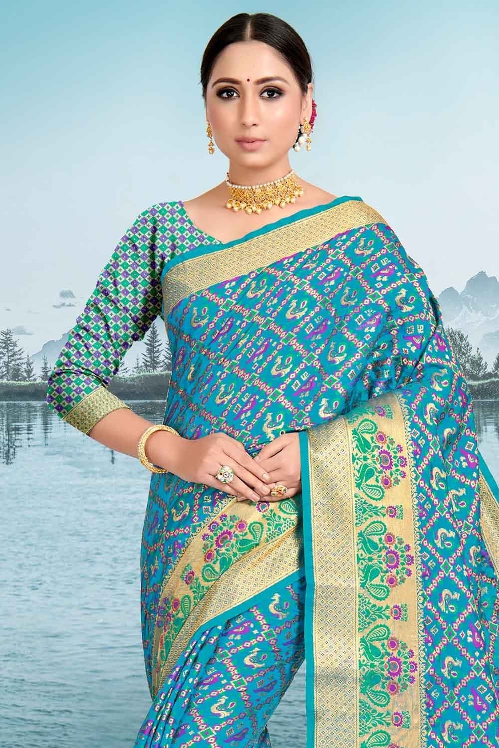 Cerulean Blue Patola Saree