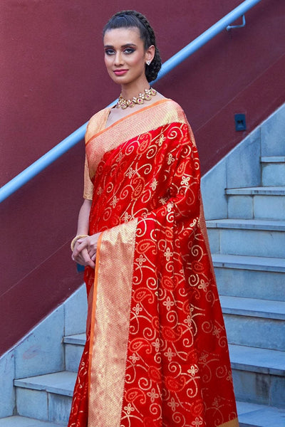 Chilli Red Bridal Kanchipuram Pattu Saree with Dual Border Design