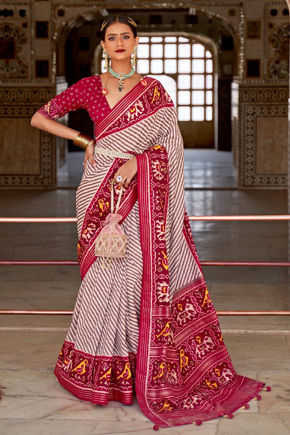 Function Wear Pink Color Art Silk Fabric Designer Printed Patola Saree