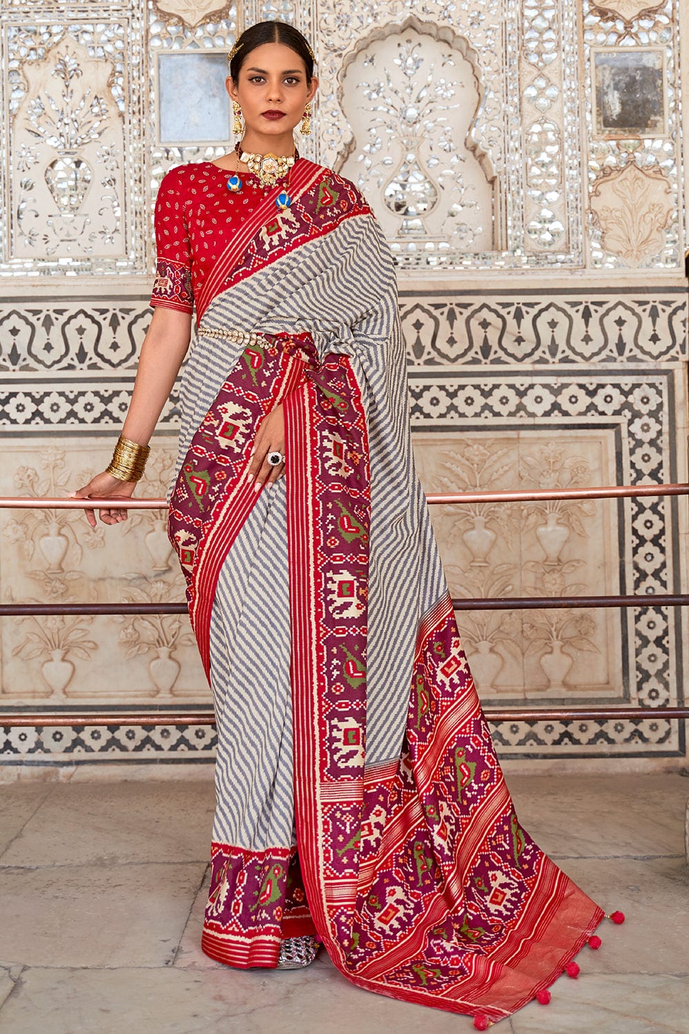 grey patola saree