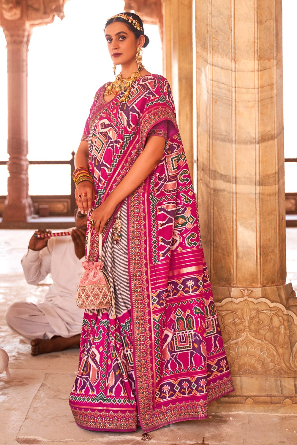 pink patola saree