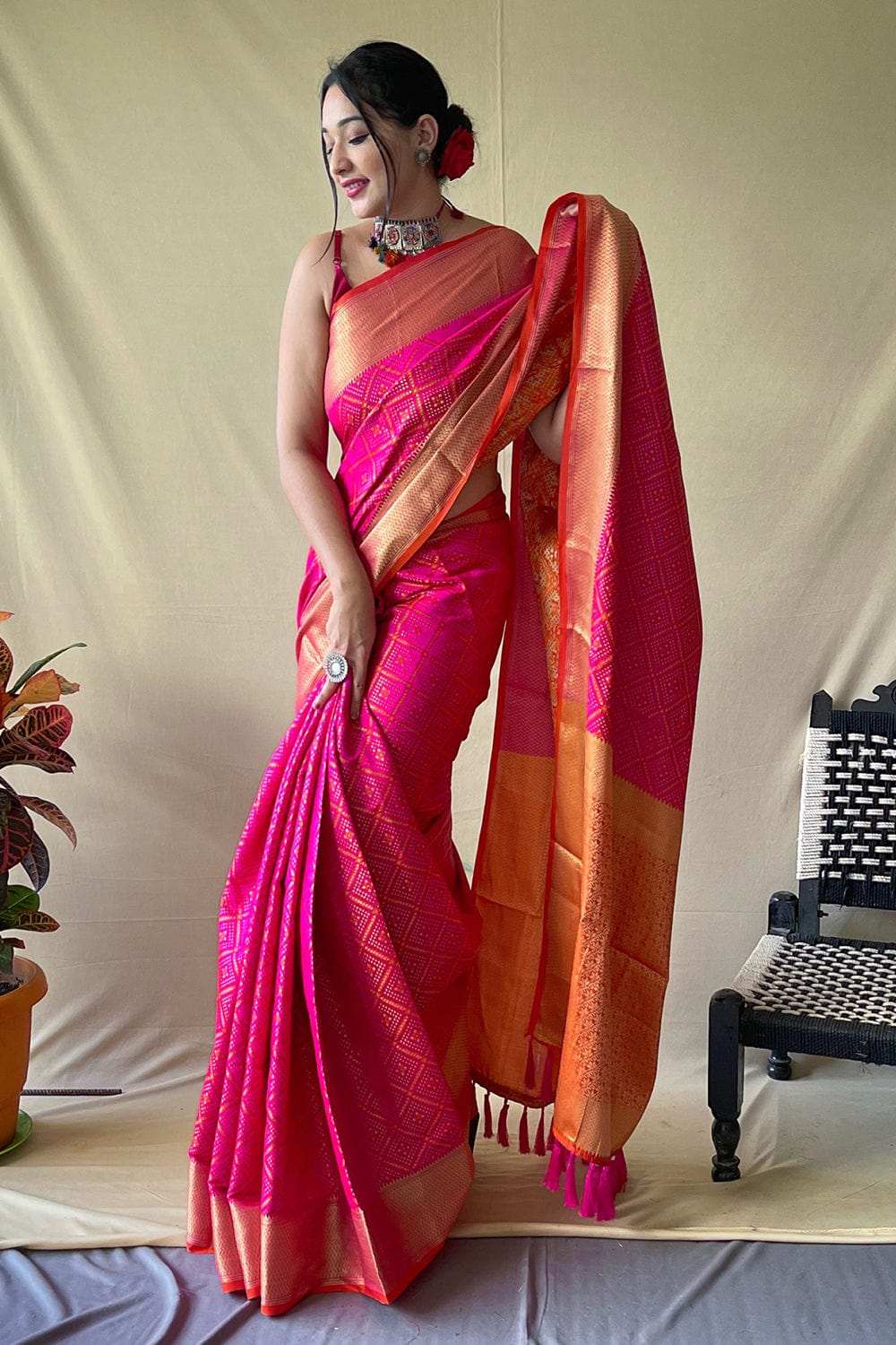 Half N Half Art Silk Saree in Yellow and Pink : SYC10363