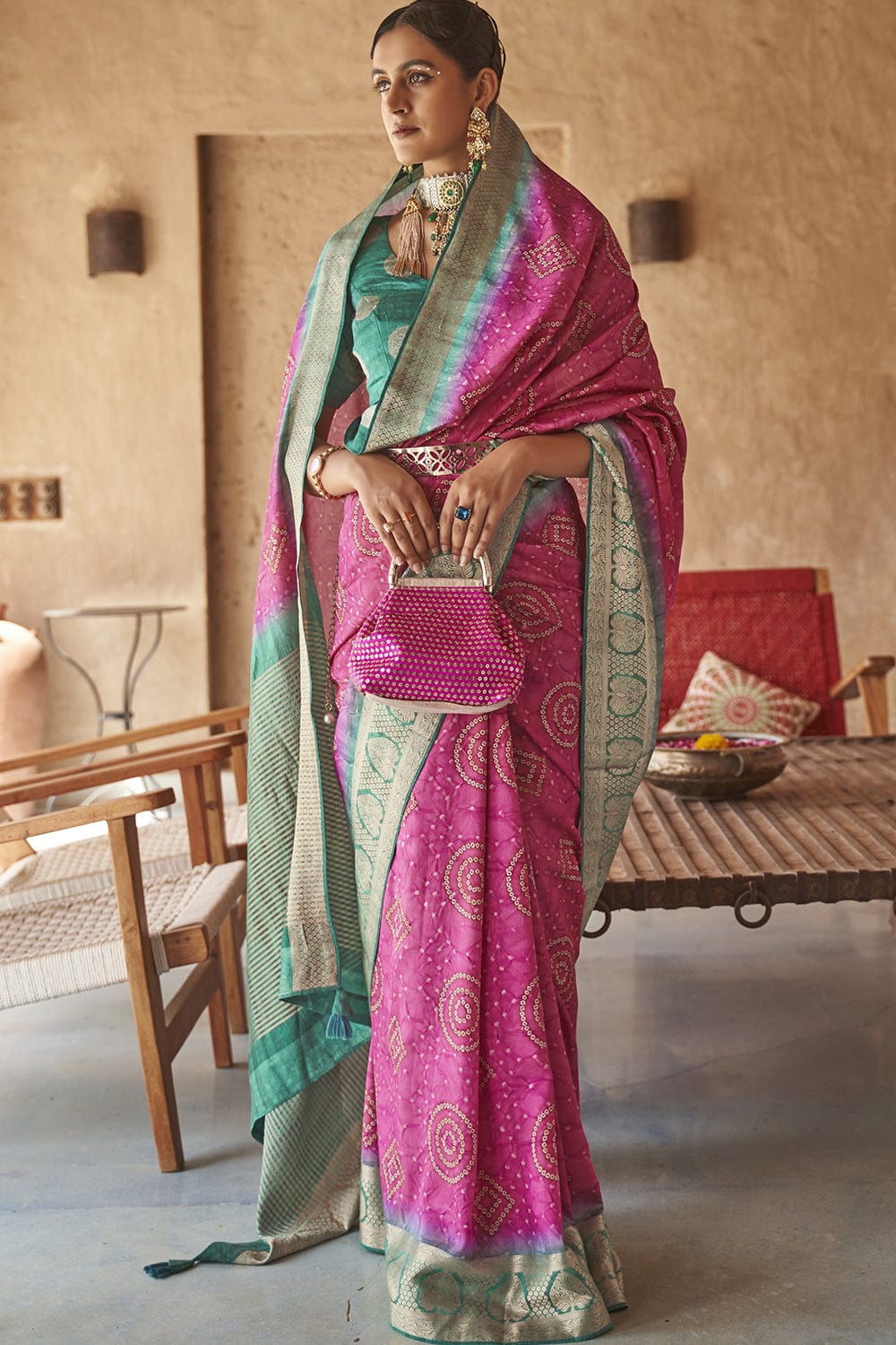 pink patola saree