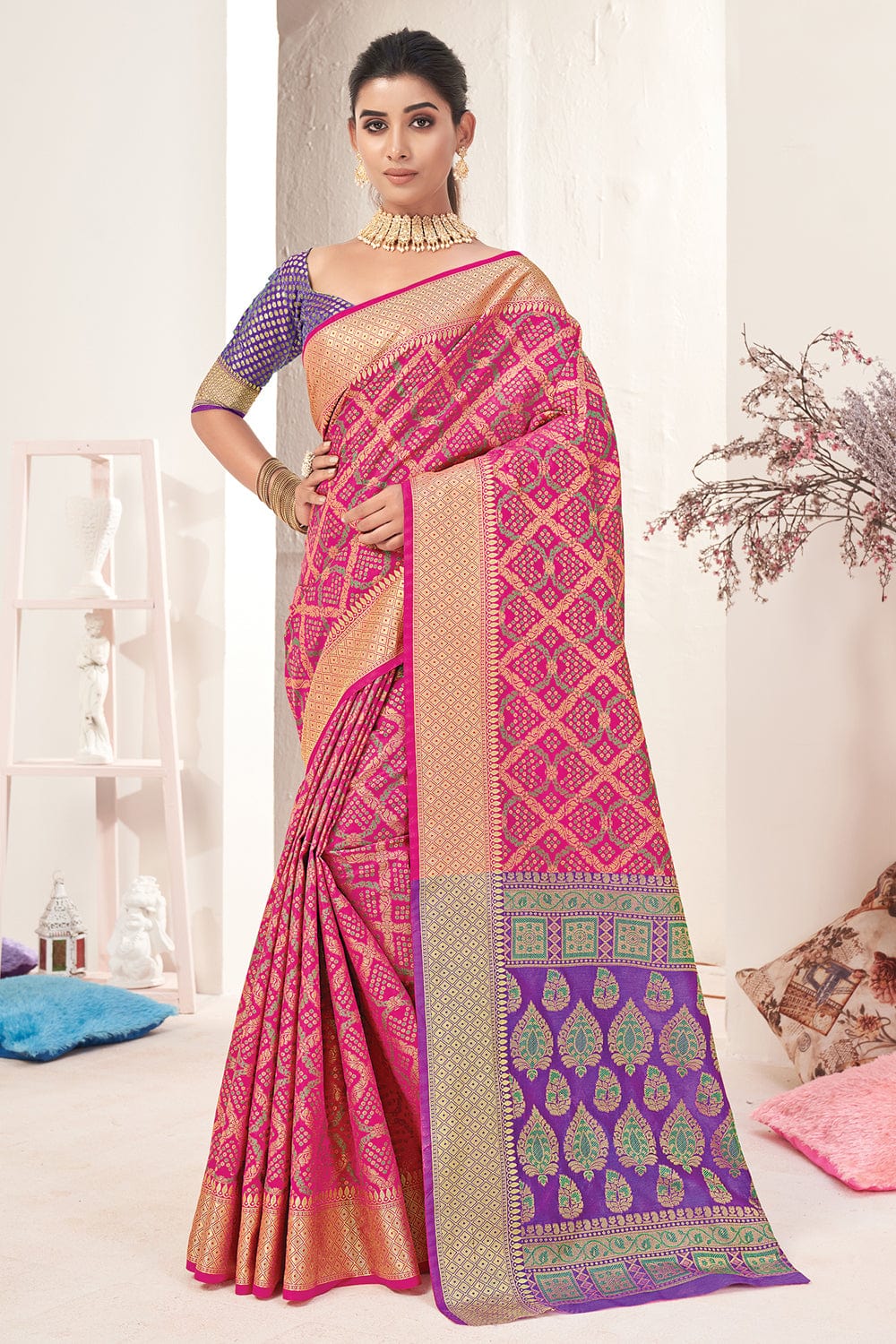 pink patola saree