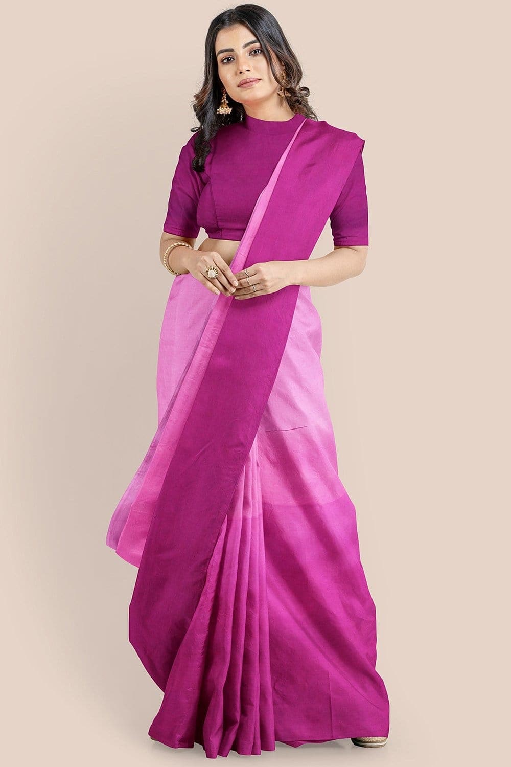 Pure Cotton Fuchsia Pink Dual Tone Dyed Handwoven Mulmul Cotton Saree saree online