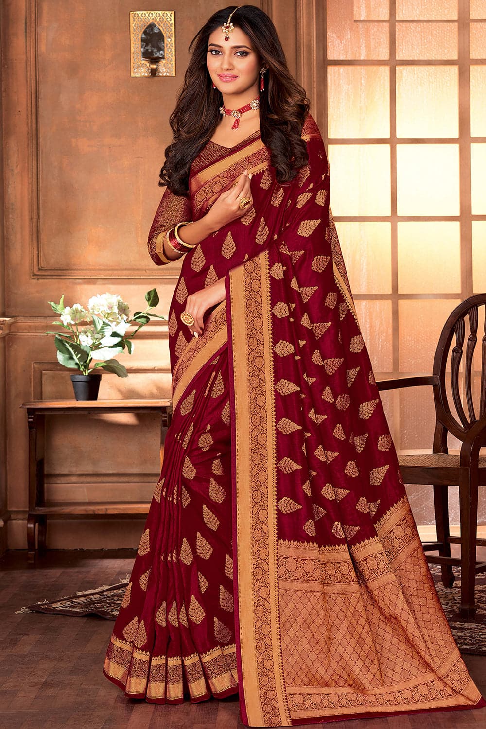 maroon saree