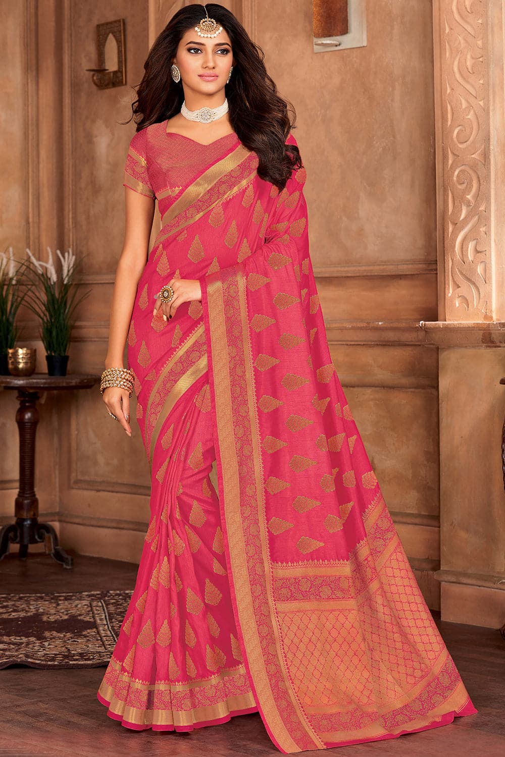 pink silk saree