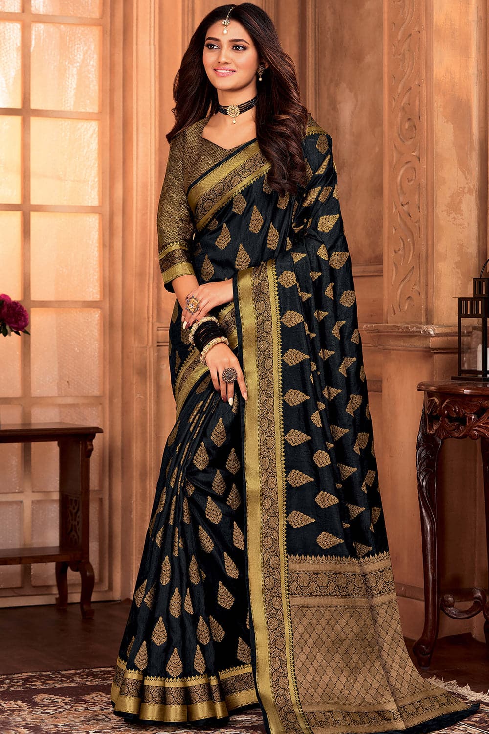 Shaded Silk Black Bridal Saree Online | Bagtesh Fashion