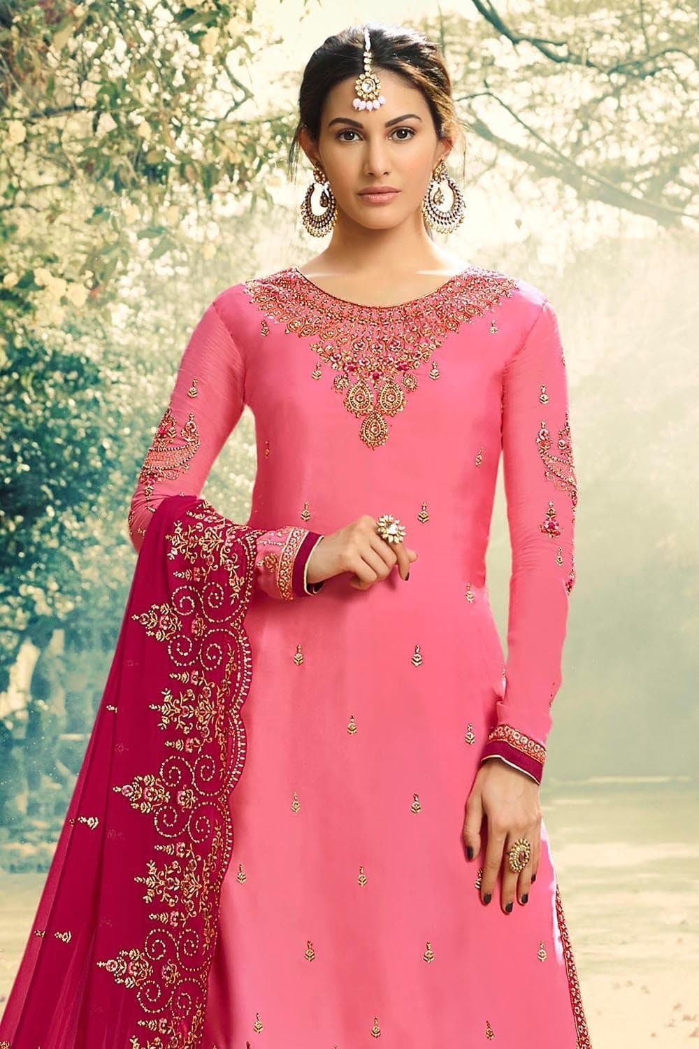 Brick Pink Semi Stitched Salwar Suit