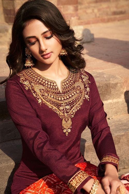 Salwar Suit Maroon Red Unstitched Salwar Suit saree online