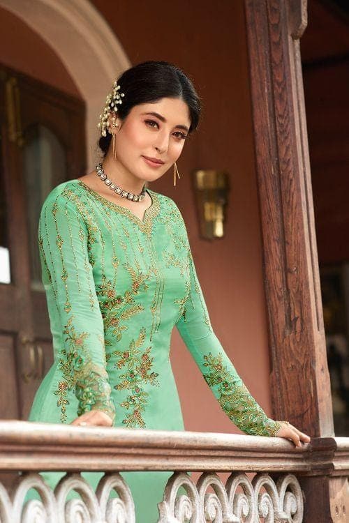 Salwar Suit Mint Green Salwar Suit - Semi Stitched Salwar Suit saree online