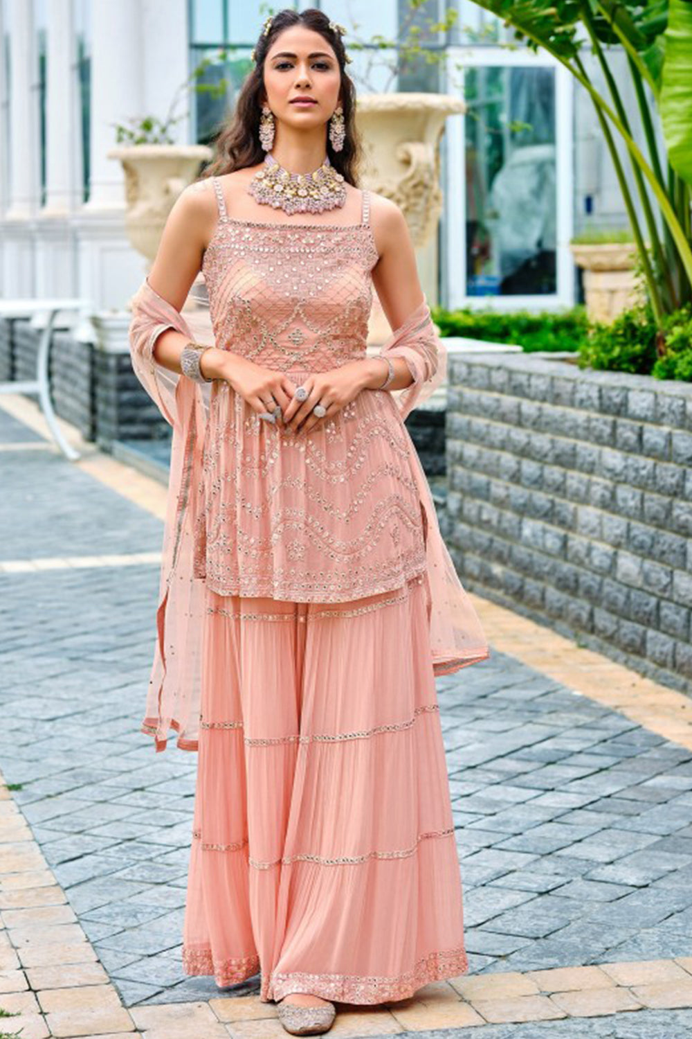 Pinkish Peach Color Ao Dai Chiffon Double Layer Vietnamese Long Dress with  Pants | eBay