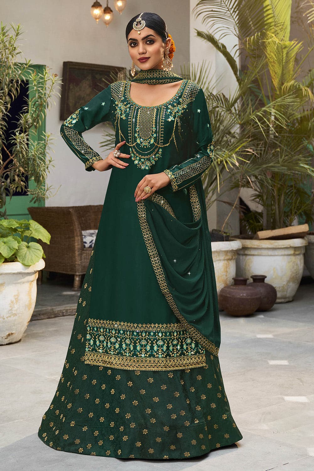 Buy Ravishing Green Embroidered Vichitra Festival Wear Salwar Suit - Zeel  Clothing