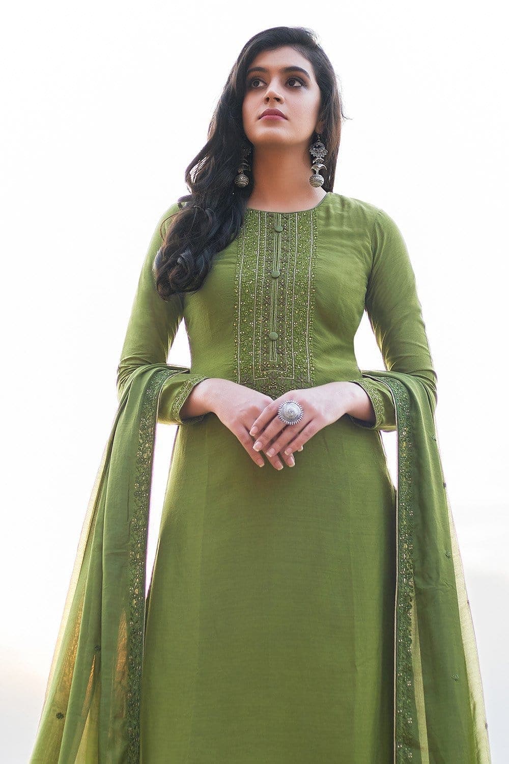 Pickle Green Ladies Salwar Suit - Unstitched