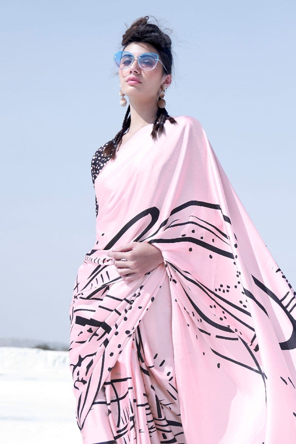 Satin Crepe Cherry Blossom - From Winter Ivy saree online