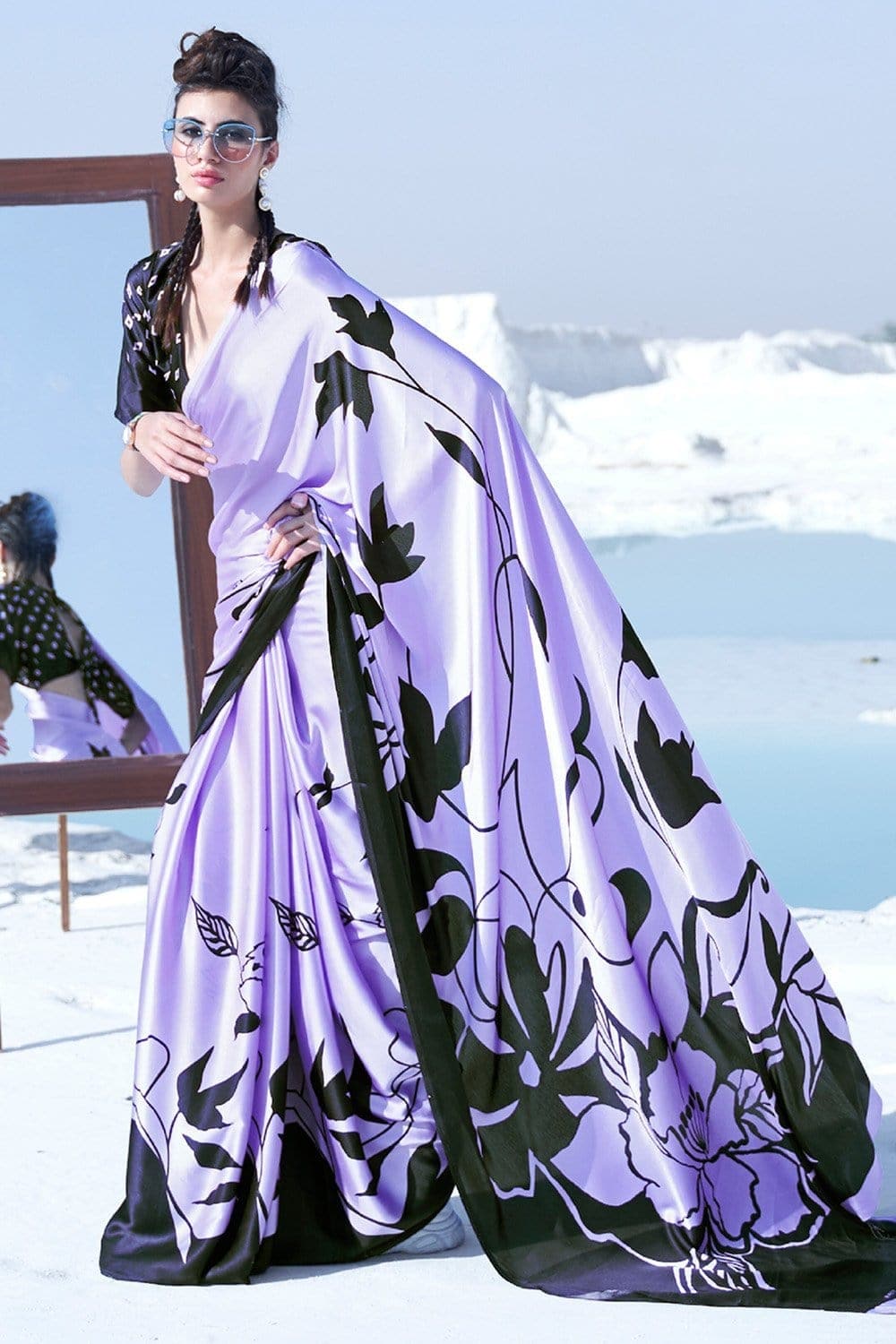 Satin Crepe Lavender Love - From Winter Ivy saree online
