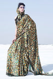 Satin Crepe Leopard Print Howl - From Winter Ivy saree online