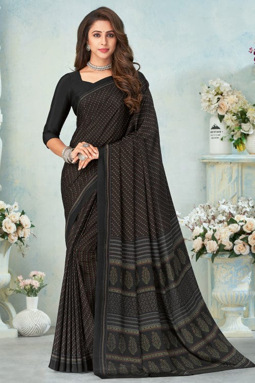 Navy Blue Crepe Silk Saree With Heavy Blouse – kreationbykj