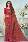 pink satin crepe saree