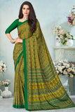 green satin crepe saree