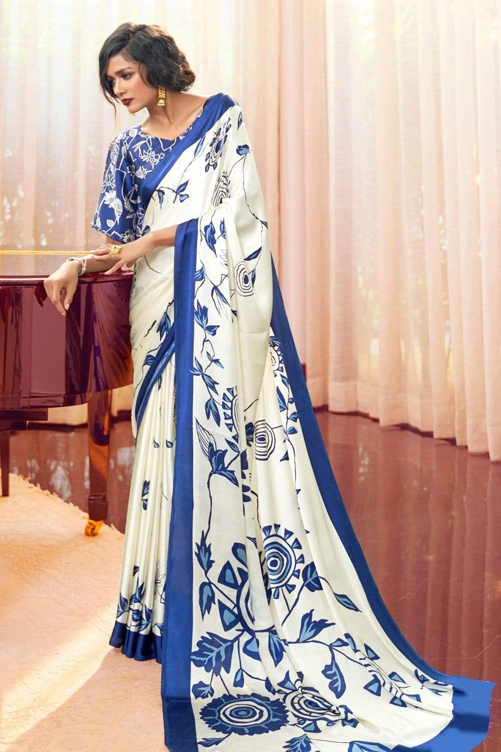Satin Crepe Tinge Of Blue - From Retro Romance saree online