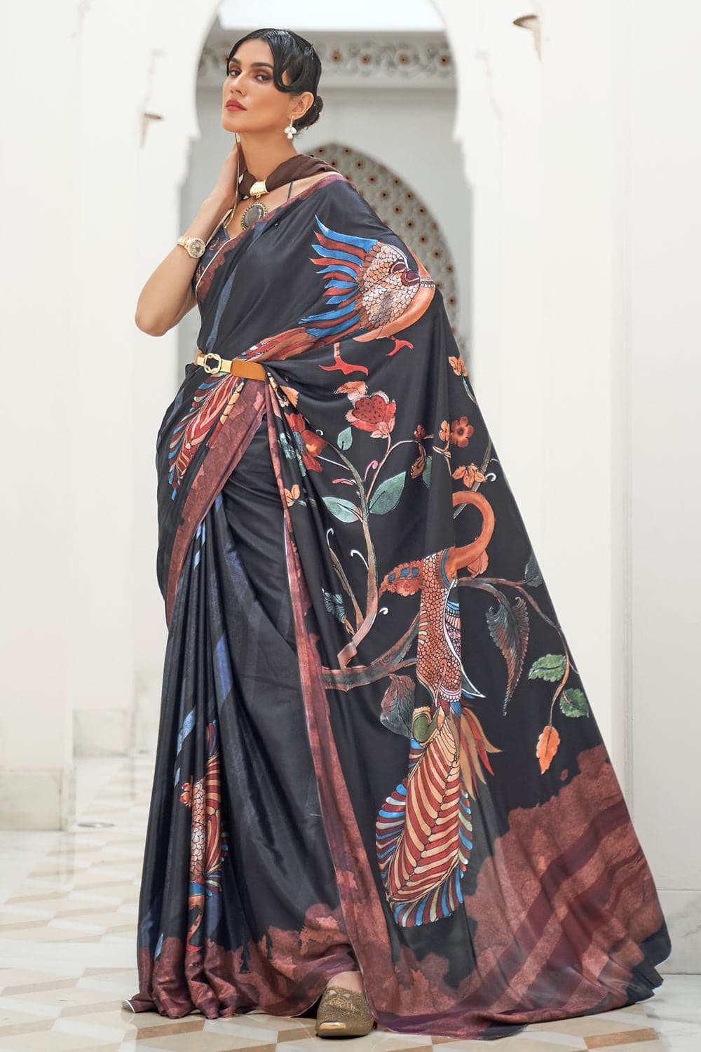 Shivi designer - Code:- AG-7010 Saree :- Satin Saree Length:- 5.5 Mtr Saree  Colour:- maroon Saree Work:- Ready Lace Blouse :- Satin Blouse Colour:-  Black Price:- INR 1599+Shipping | Facebook
